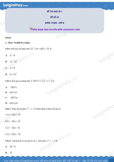Đề số 10 - Đề kiểm tra học kì 1 - Toán 8